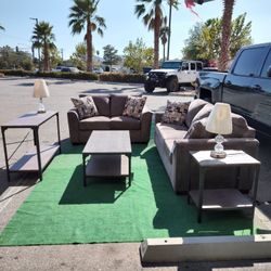 Brand New 7 Pcs Bundle Deal
Sofa, Love Seat, Sofa Table, Coffe Table, End Table & 2 Lamps
Comfort Induestries Sofa & Love Brown Fabric
$1068 + Tax

FR