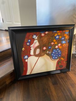 Woman in Flowers Painting with Frame