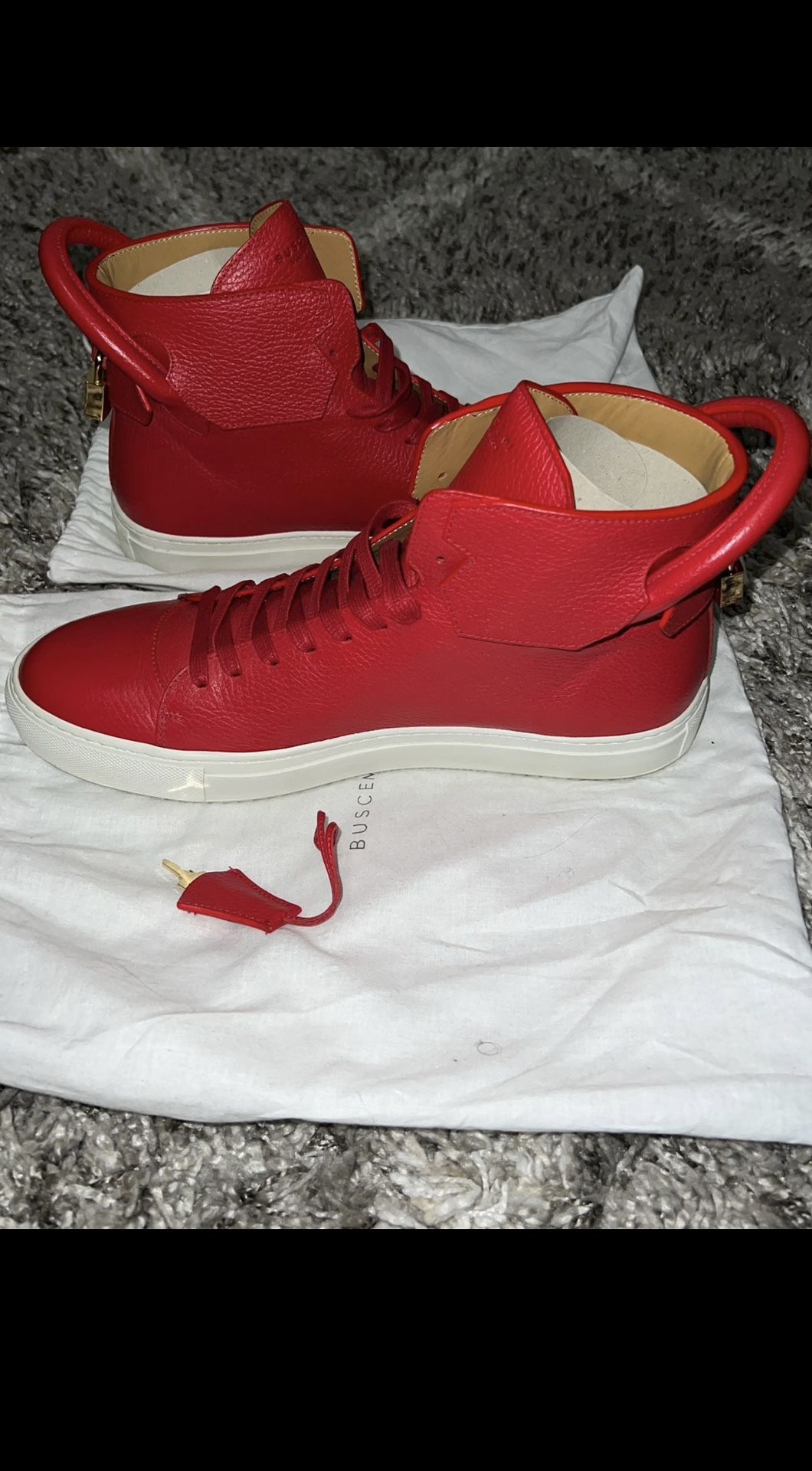 Buscemi Mens 125mm Red/White Leather High Top Sneakers