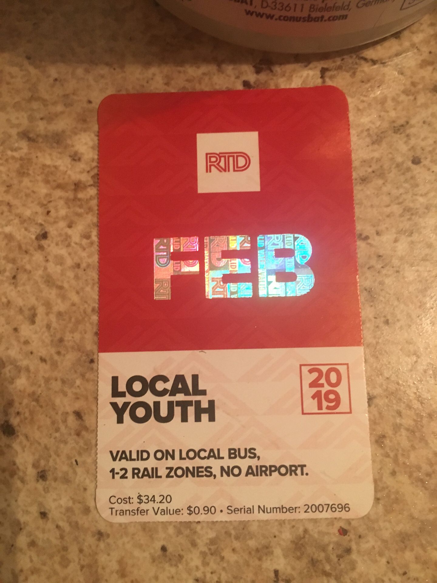 February buss pass 6yr old -19yr old