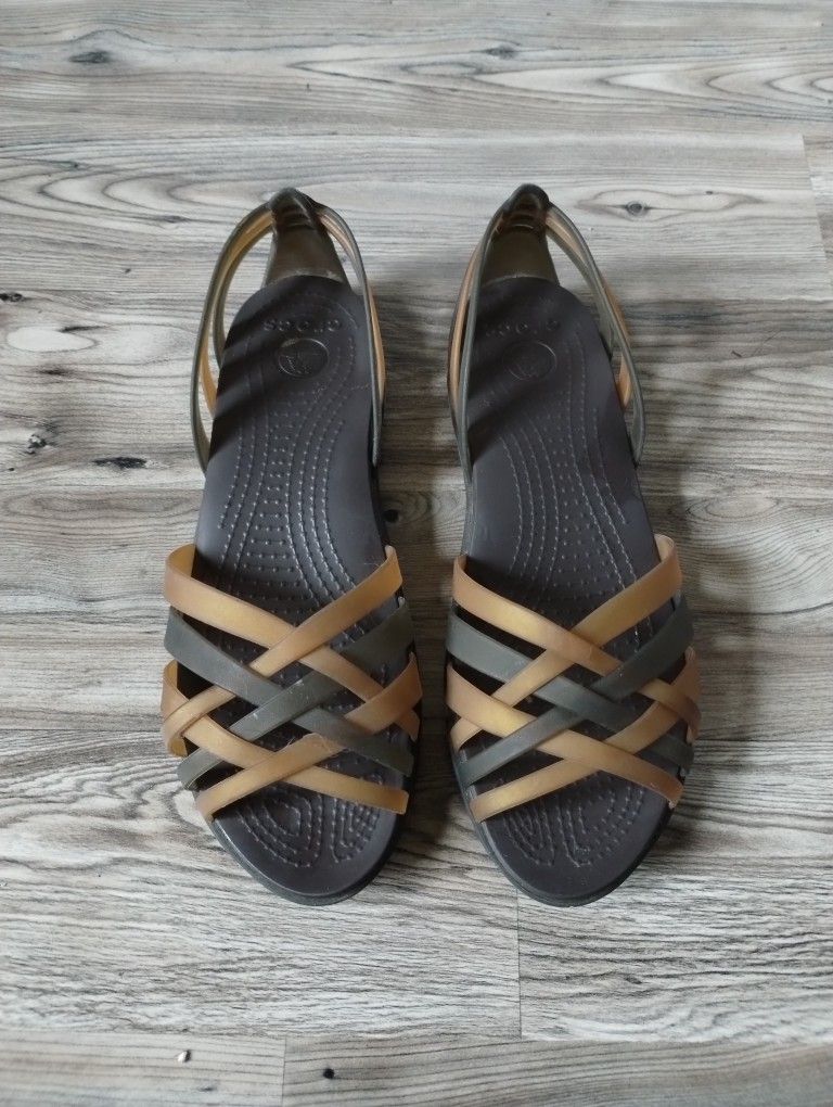 Crocs Huarache Jelly Flat Open Toe Brown Bronze Espresso Sandals Shoes Women’s 7