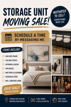 MOVING STORAGE UNIT SALE | CB2, King Bed Frame, Home Goods & More