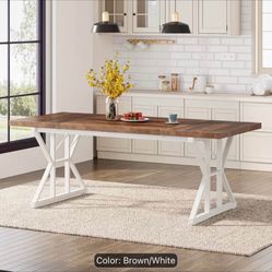 Farmhouse Kitchen Table 70.8-Inch Rectangular Wood Dining Table, white legs