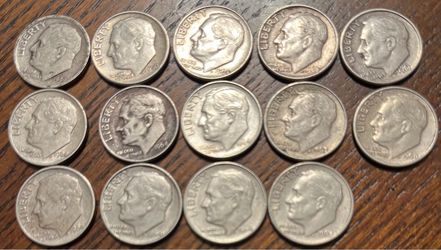 Lot of 14 Roosevelt Silver Dimes Varied Dates