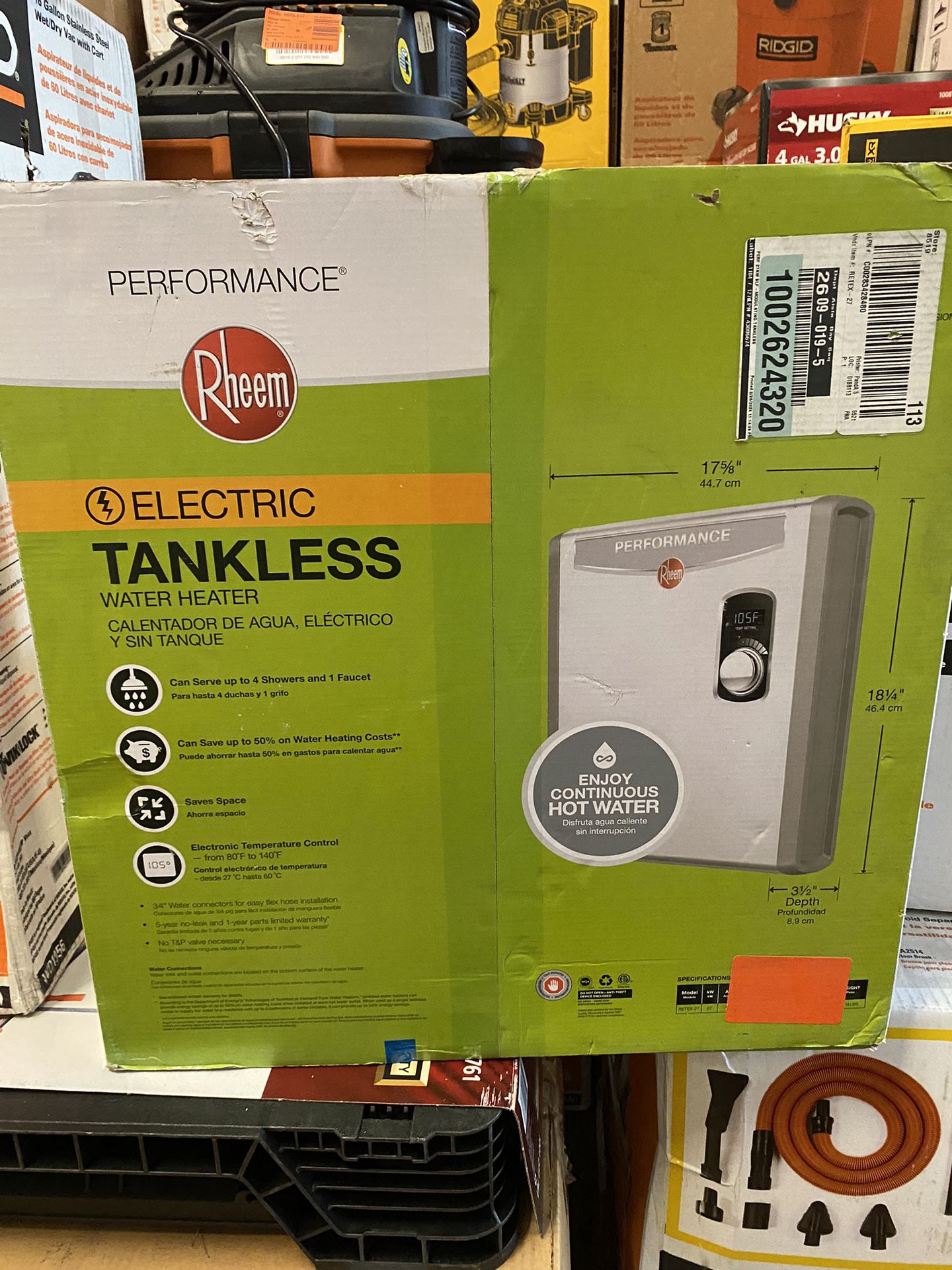NEW IN BOX Rheem Performance 27 kw Self-Modulating 5.27 GPM Tankless Electric Water Heater