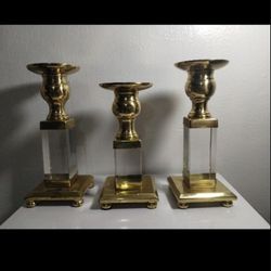 BRASS - LUCITE CANDLESTICK SET OF 3 - Z998
