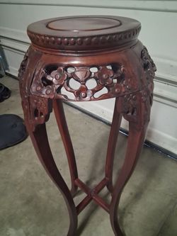 Antique  Chinese  carved rose wood &Rouge sculpture stand c1920