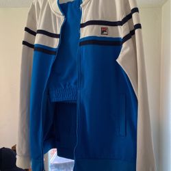Vintage Fila Jogging Suit Jacket Large Pants Medium  Royal Blue And White Navy Stripe