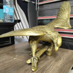 Vintage Brass Eagle Perched On Branch