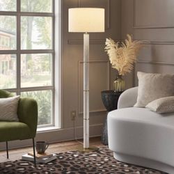 62” Faux Marble Stick Floor Lamp Modern Standing Linen Shade