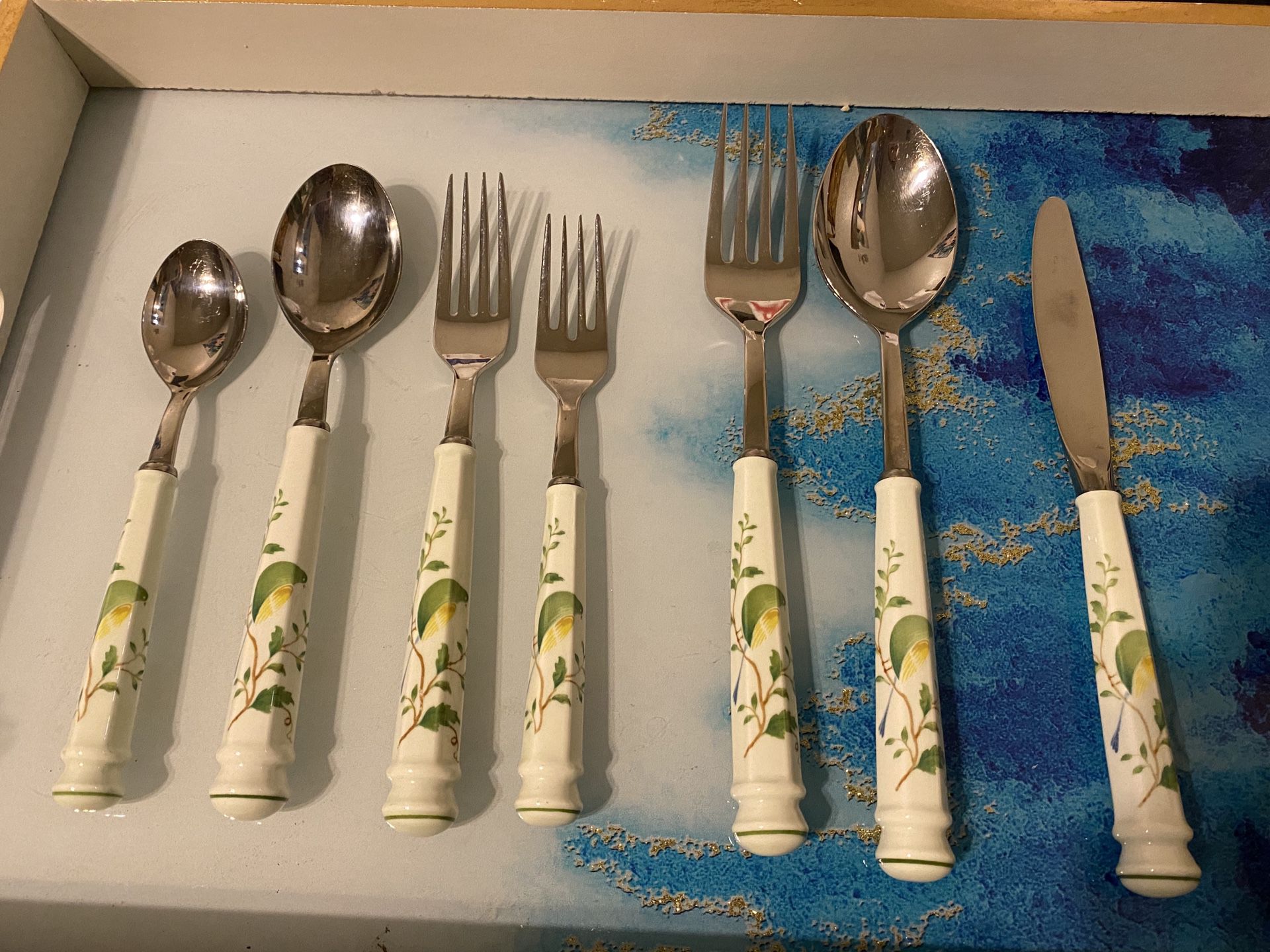 42 ps vintage Noritake silverware porcelain handle set of utensils