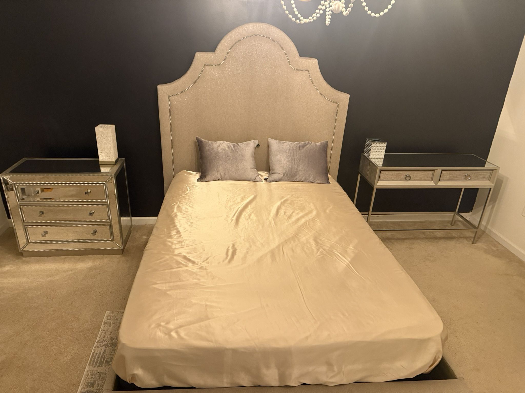 Queen Upholstered Bed Mattress and Box Spring Included