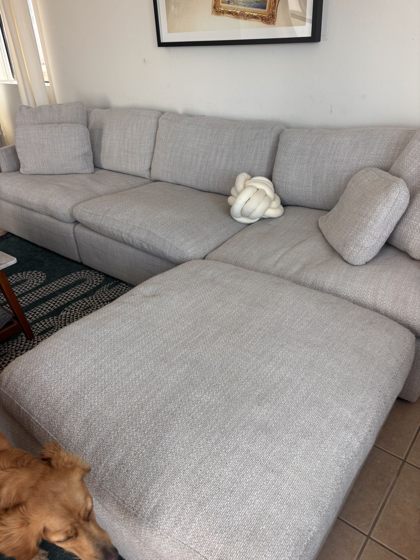 Living Spaces Gather White Fabric 3 Piece Modular Sofa With Ottoman