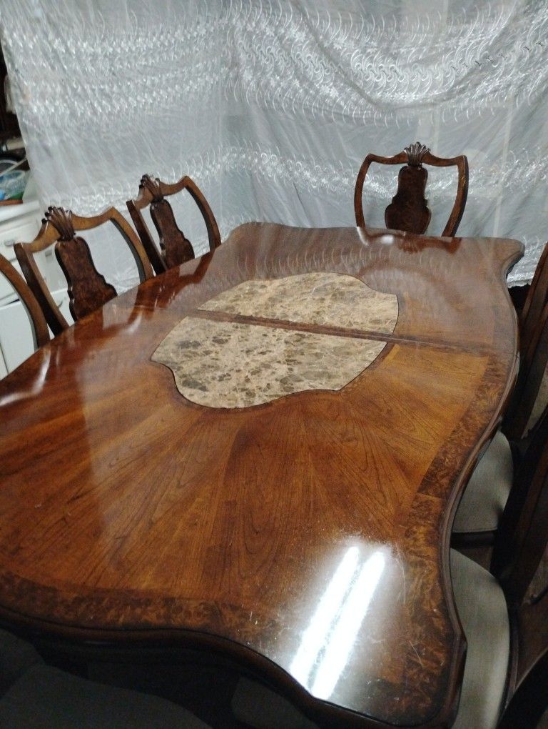 Dining Table Marble Inlay 11 Pieces