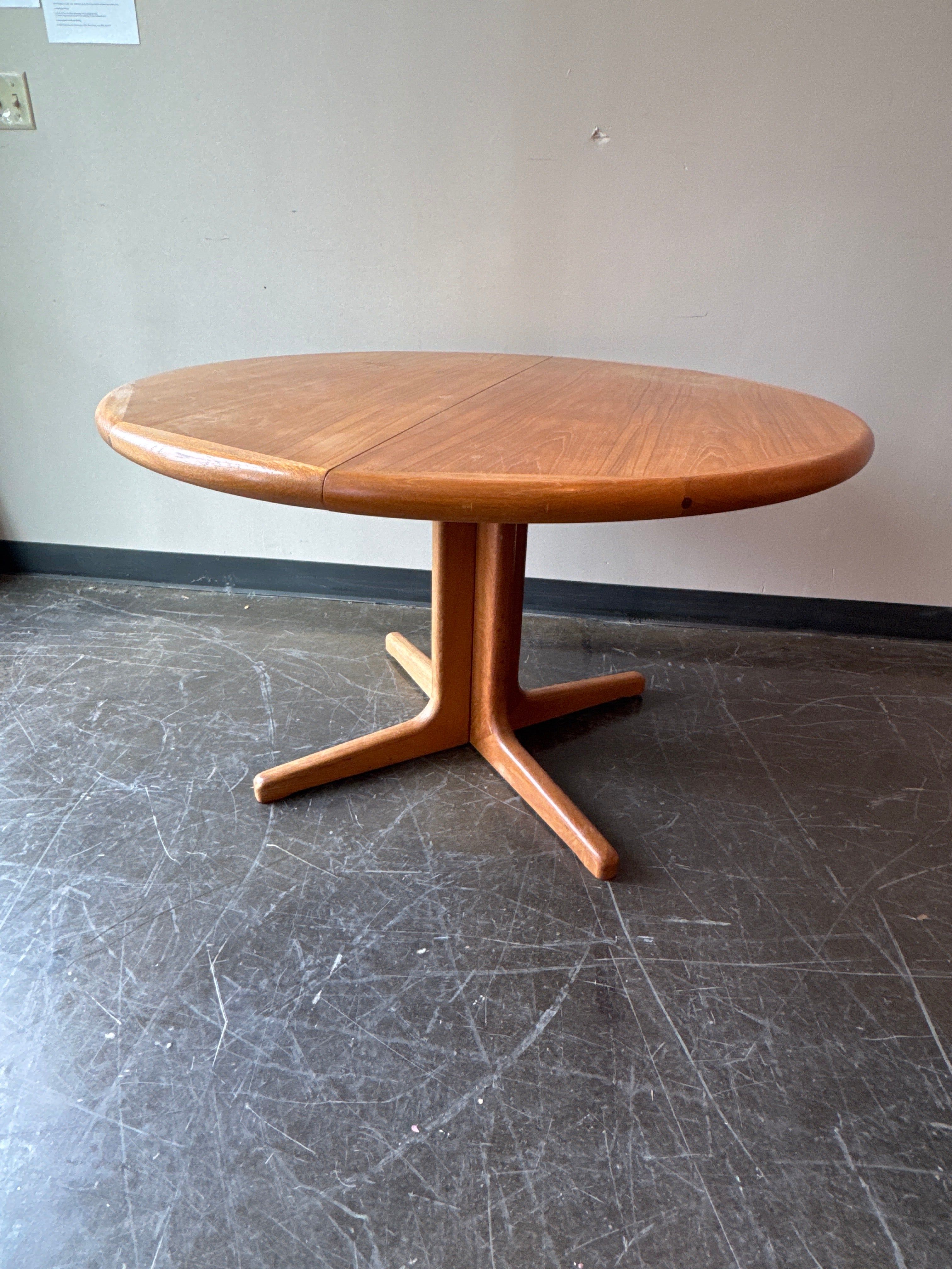 SOLD - D-Scan Mid Century Teak Round Dining Table, 2 Leaves