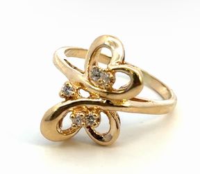 Woman’s Ladies 14k Yellow Gold Diamond 0.15 CTW Butterfly Heart Ring Size 7 GP3113493