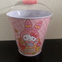 Hello Kitty Sanrio Metal Easter Basket Buckets Pink Tin Box Company New