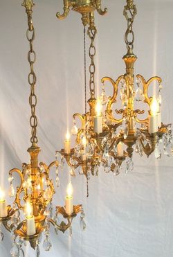 Vintage Hollywood Regency Triple Swag Crystal Chandelier, Lamp Light, 108 Crystals!