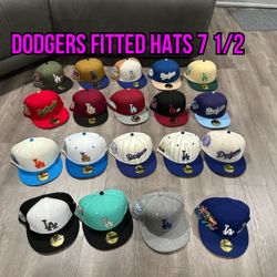 MLB New Era Los Angeles Dodgers Blue Patch And Non Patch Multi Colors 59fifty Fitted Hats Size 7 1/2 