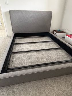 Grey Queen Bed Frame with Headboard Grey