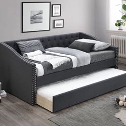 New Twin Size Day Bed w/ Slats + Trundle Charcoal Color.