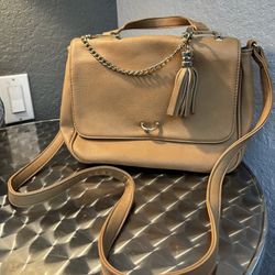 Just Fab Tan Faux Leather  Purse Adjustable Straps Bag Tassel