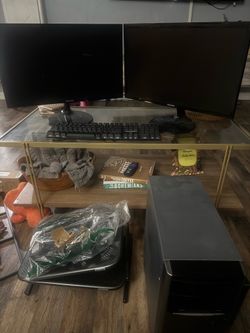 2 Samsung Monitors with PC, Cables & Monitor stands