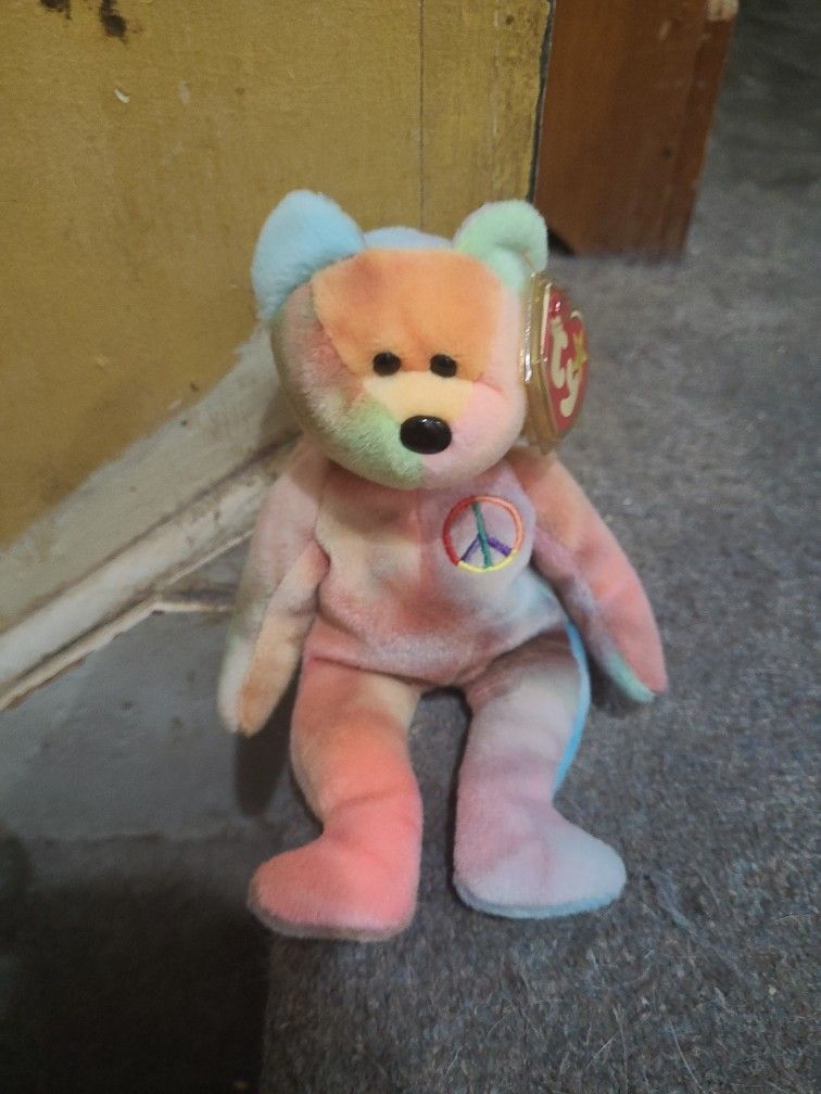 TY Beanie Babies "Peace" Bear 1996 MINT WITH TAG ERRORS