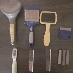 Assorted Dog Brushes And Combs