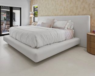 White Upholstered Platform Bed Frame