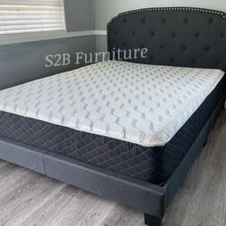 Queen Grey Burlap Bed With Ortho Mattress Included 