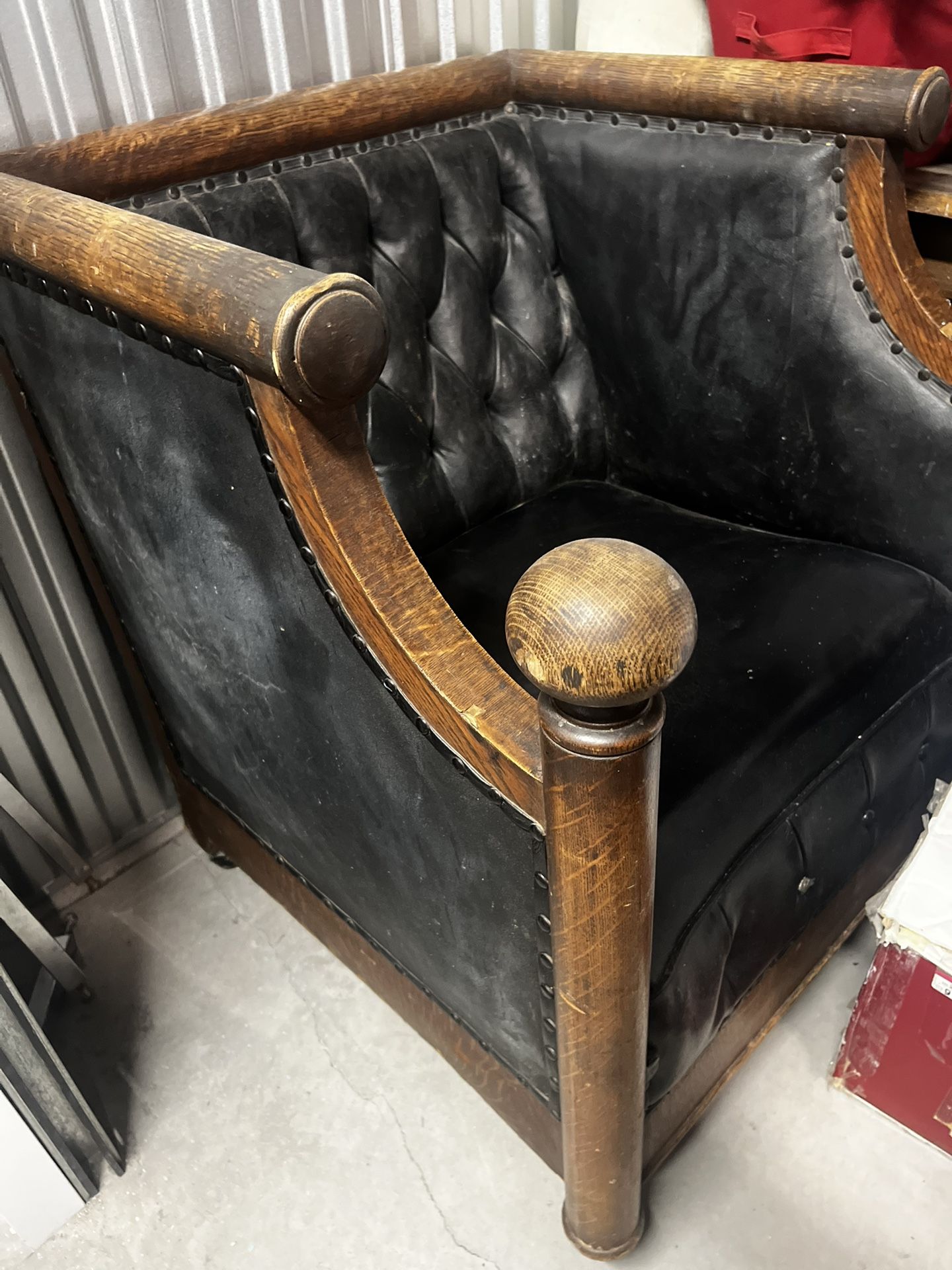 Vintage Black Leather Wood Chair