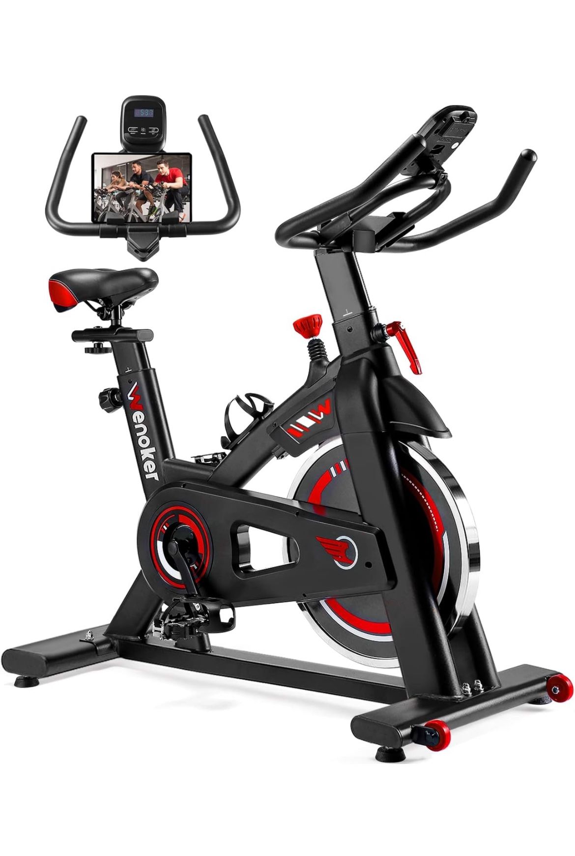 Exercise Bike, WENOKER Stationary Bike for Home, Indoor Bike with Silent Belt Drive, Heavy Flywheel, Comfortable Seat Cushion and Upgraded LCD Monitor
