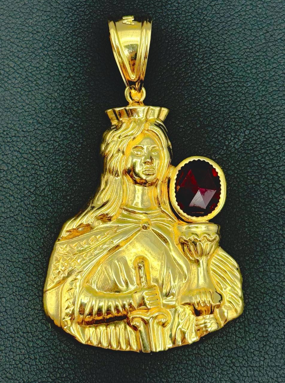 10k yellow gold 2 CT lab Ruby Solid Gold Saint Barbara Pendant 6 grams