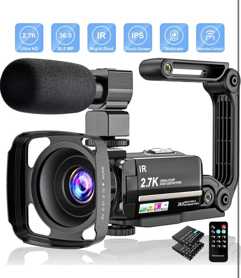 Video Camera 2.7K Camcorder Ultra HD 36MP Vlogging Camera for YouTube IR Night Vision 3.0" LCD Touch Screen 16X Digital Zoom Camera Recorder with Mic