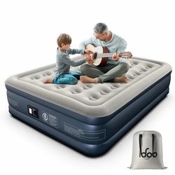 iDOO Air Mattress, Inflatable Airbed with Built-in Pump for Guest Home Camping Travel, 650lb MAX, (Queen Size 18")