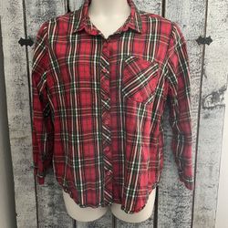 Time And Tru Red & Green Plaid Button Down Long Sleeve Shirt Size XXL (20)