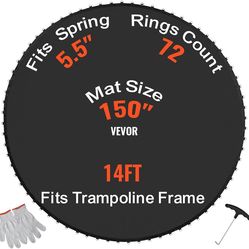 Replacement Trampoline Mat, Jumping Mat Fits 14 ft Frame, Universal Jumping Round Trampoline, UV-Resistant Mat with Spring Tool & 80V-Rings, Fit 5.5"S