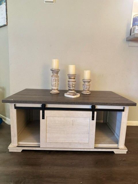 Wooden Coffee Table With Sliding Doors