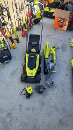 Ryobi 18v lawnmower trimmer and blower with 2 batteries and charger