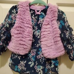 Baby Wonder Nation 6-9 months navy blue and purple floral sheer top/ furry adorable vest