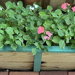 BEAUTIFUL CUSTOM MADE WOOD PLANTER WITH FLOWERS