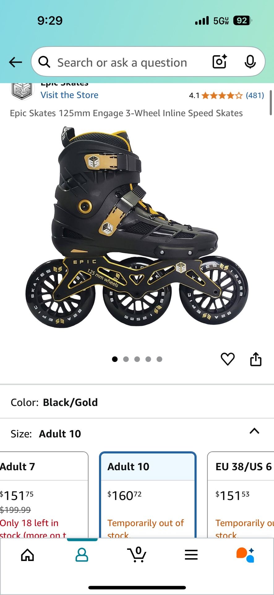 Size 10 Black And Gold Roller Skates 
