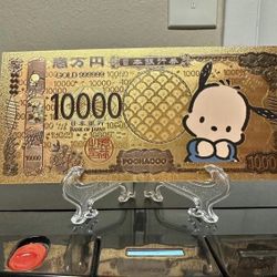 24k Gold Foil Plated Pochacco Hello Kitty Banknote