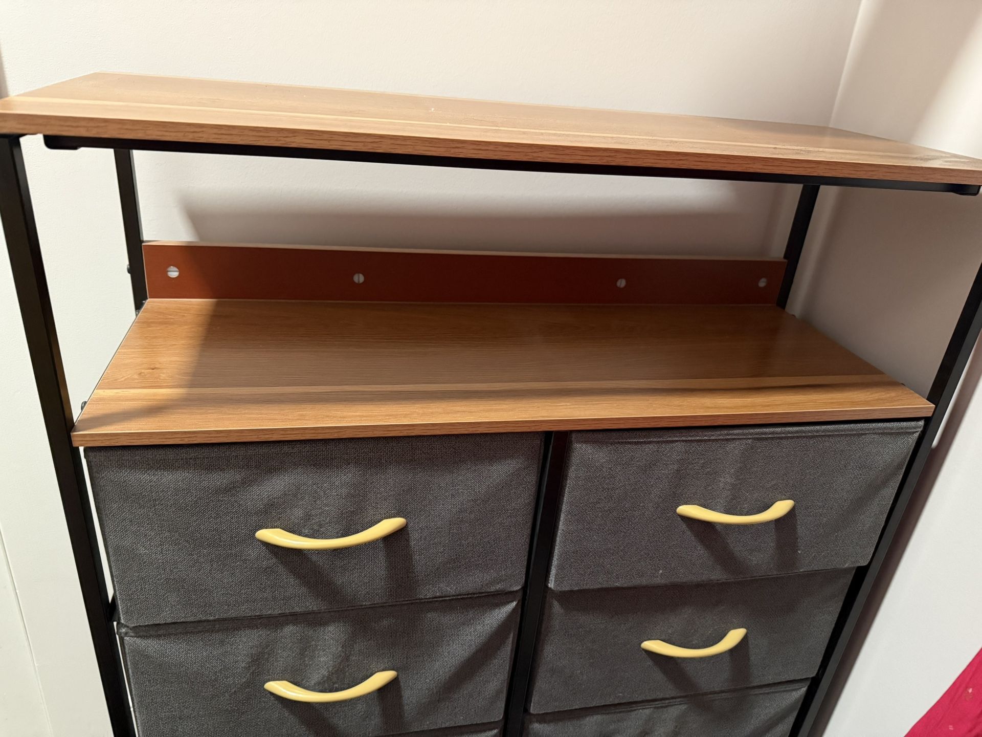 Dresser for Bedroom with 8 chest drawers, Storage Tower with Sturdy Steel Frame, Wood Top, Fabric Drawers