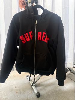 Black and red supreme zip up hoodie sz (medium )