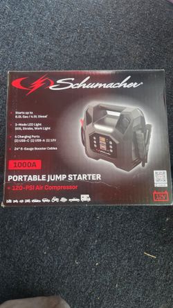 Schumacher Electric 1000A Car Battery Jump Starter & Power Station, Air Compressor, 12V DC/3A USB Charging, 12V Sport, & Auto Batteries, SJ1691  (BRAN