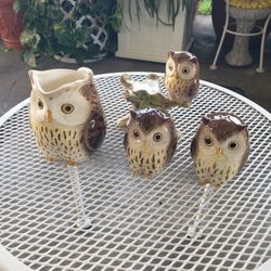 Vintage Ceramic Owl Creamer ,  Salt And Pepper Set