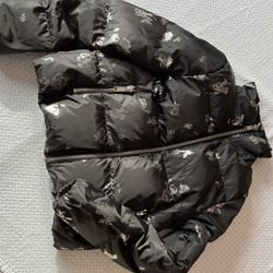 Michael Kors Black Puffer Jacket With Silver Foil Print