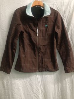 Brown Grid Zip-Up Jacket with Fleece Collar